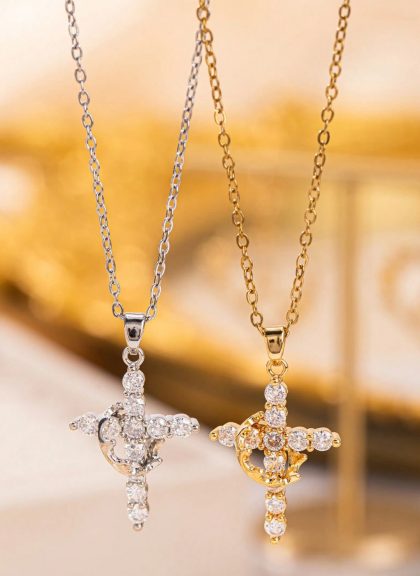 Cross Rotated Crown Necklace